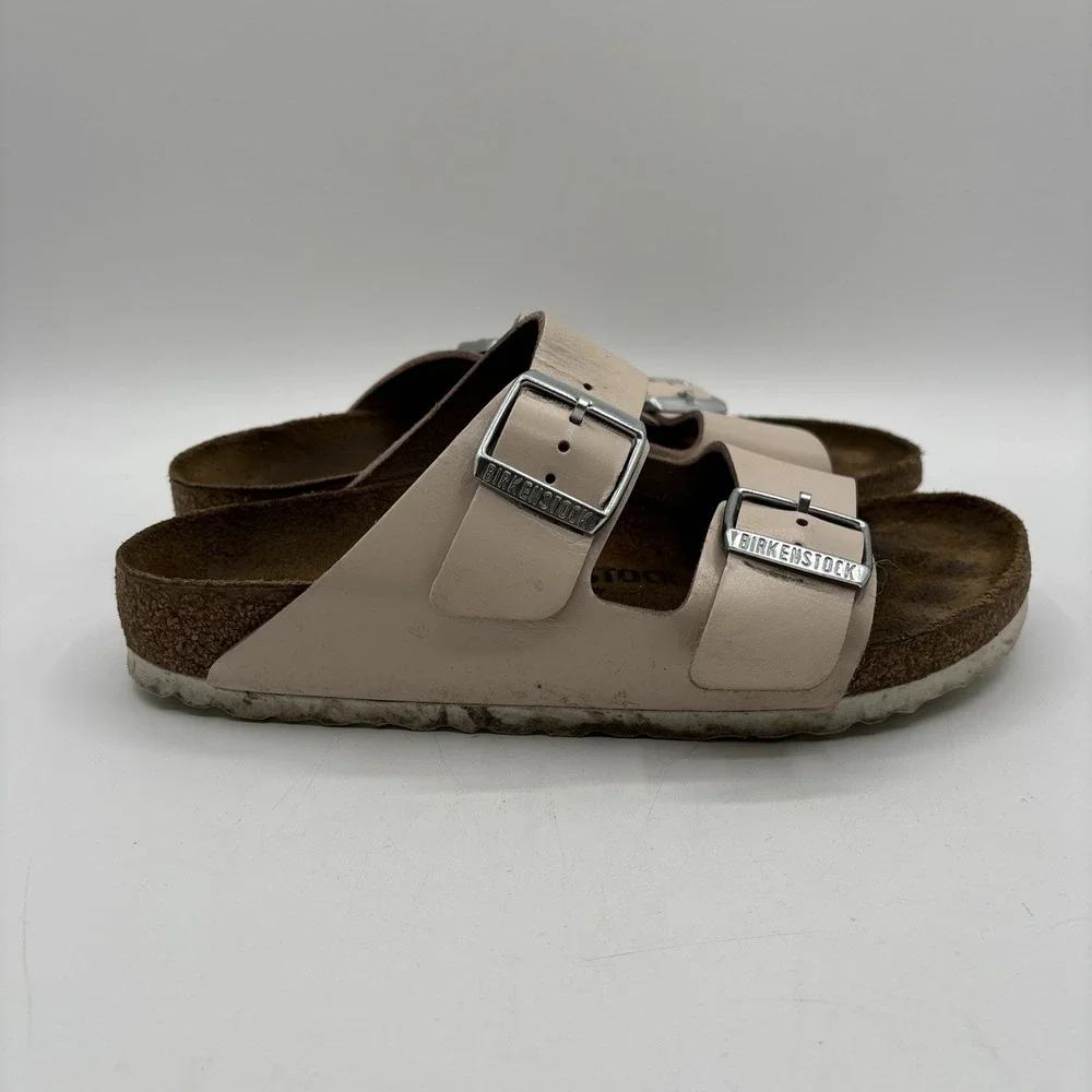 Birkenstock Arizona Birko Flor‎ Beige Nude Patent Sandals Women's Size 37 US 6